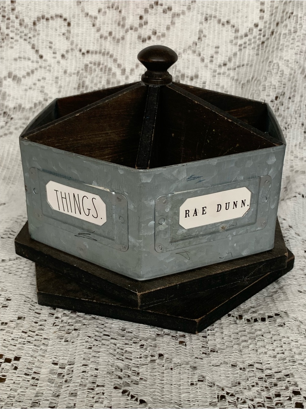 Rae Dunn Hexagonal Rotating Organizer - Gray & Dark Brown